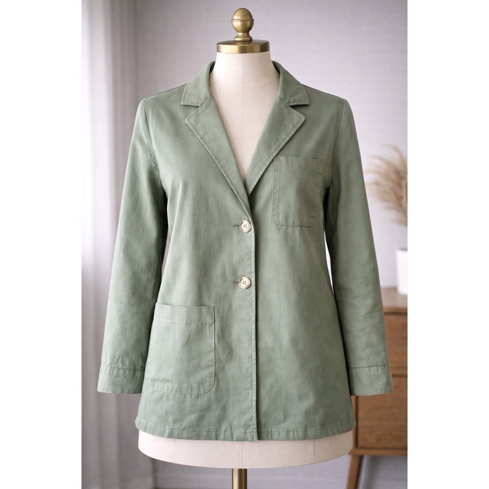 Appleseed's Womens Sage Green Twill Blazer Jacket Size 0X 2-Button Patch Pockets